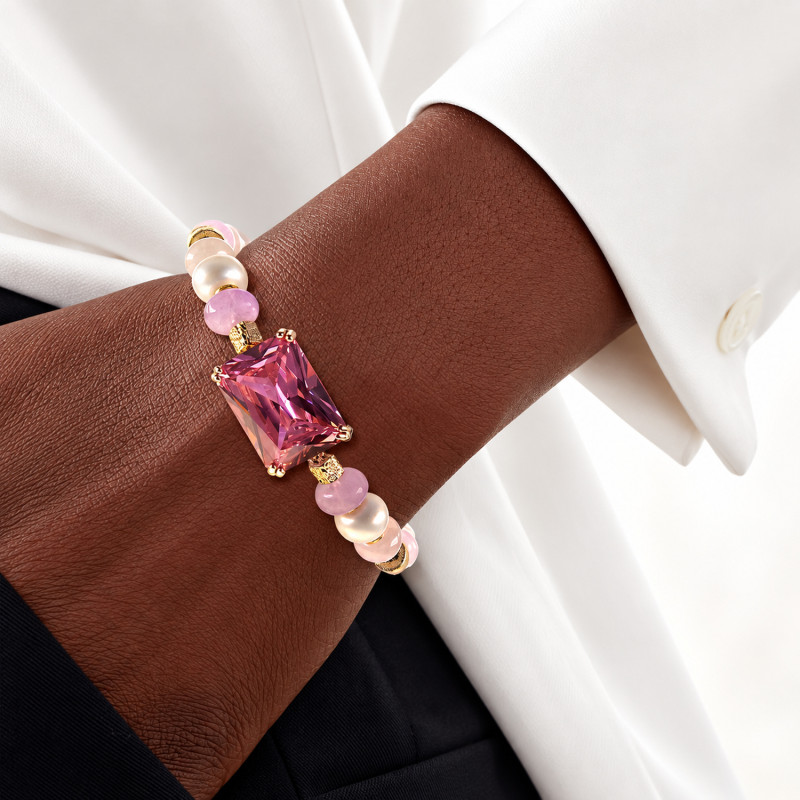 Tessin Armband mit Pinkem Glasstein, Perlen & Turmalin – 24K/18K vergoldet