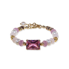 Tessin Armband mit Pinkem Glasstein, Perlen & Turmalin – 24K/18K vergoldet – Inspirationen – Ansicht 3