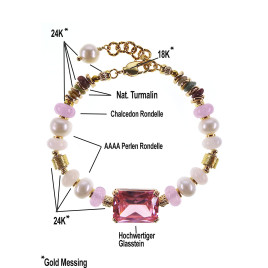 Tessin Armband mit Pinkem Glasstein, Perlen & Turmalin – 24K/18K vergoldet – Inspirationen – Ansicht 4