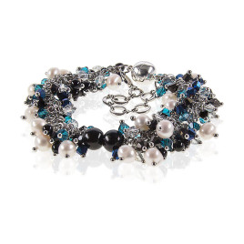 Onyx Noir Luxus-Klasse Armband-Süßwasserperlen,Onyx,Glaskristallen – Armbänder – Ansicht 1