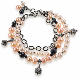 Chance 3-reihiges Süßwasserperlen-Armband mit Onyx