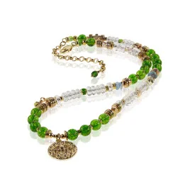 Birmanie – Peridot-Bergkristall-Halskette, 24K vergoldet - 1