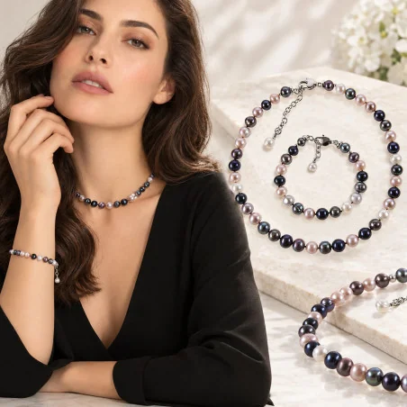 Rendez-vous – Choker-Perlenkette Multi-Color, 7,5–9 mm
