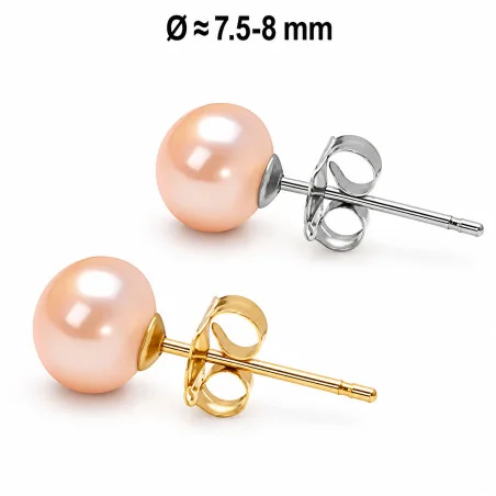 Classique Süßwasserperlen Ohrstecker 7.5-8mm, Rosa/Pink – Ohrringe