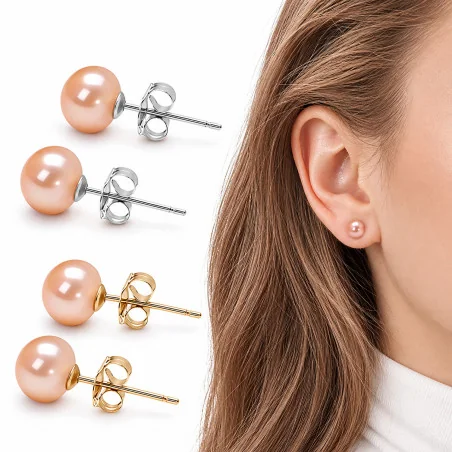 Classique – Süßwasserperlen-Ohrstecker Rosa/Pink, 7,5–8 mm