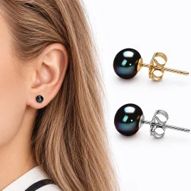 Classique – Süßwasserperlen-Ohrstecker Schwarz, 7,5–8 mm