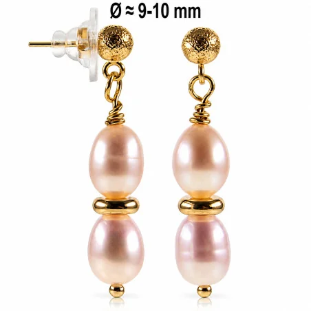 24K Süßwasserperlen-Ohrhänger, 9–10 mm