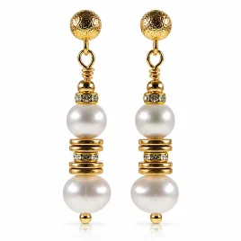 24K Süßwasserperlen-Ohrhänger, 6,5–8,5 mm