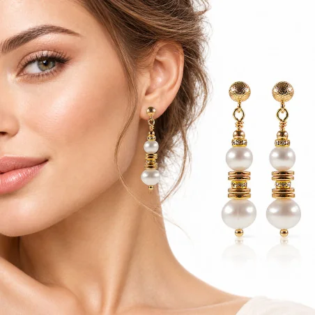 Élégant – 24K Süßwasserperlen-Ohrhänger, 6,5–8,5 mm