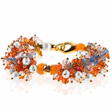 Süßwasserperlen-Armband mit Chalcedony und Glaskristallen, 24K vergoldet