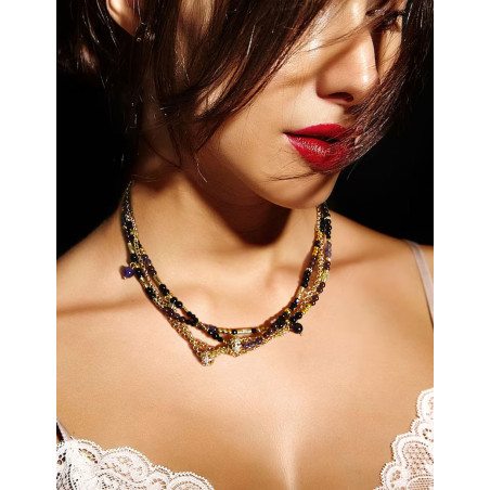 Améthyste – 4-reihiges Collier mit Amethyst, Granat und Onyx