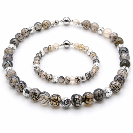 Dragon 2-tlg. Set Kette-Choker & Armband, Achatstein, Hämatit – Halsketten – Ansicht 1