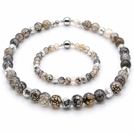 Dragon 2-tlg. Set Kette-Choker & Armband, Achatstein, Hämatit – Halsketten – Ansicht 1