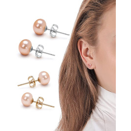 Classique – Süßwasserperlen-Ohrstecker Rosa/Pink, 7,5–8 mm