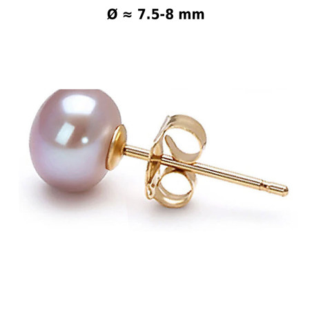 Classique Süßwasserperlen Ohrstecker 7.5-8mm, Flieder/Purple Farbe – Ohrringe – Ansicht 1