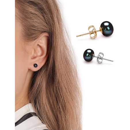 Classique – Süßwasserperlen-Ohrstecker Schwarz, 7,5–8 mm