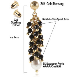 Papillon d'or 24K Ohrhänger mit Süßwasserperlen, Spinnel – Ohrringe – Ansicht 3