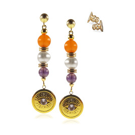 Anthea 24K Ohrhänger mit Perlen, Chalcedony, Amethyst – Ohrringe – Ansicht 1