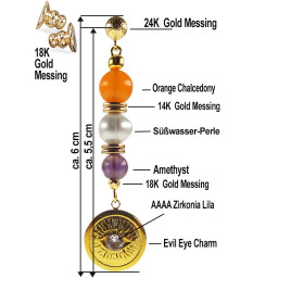 Anthea 24K Ohrhänger mit Perlen, Chalcedony, Amethyst – Ohrringe – Ansicht 4