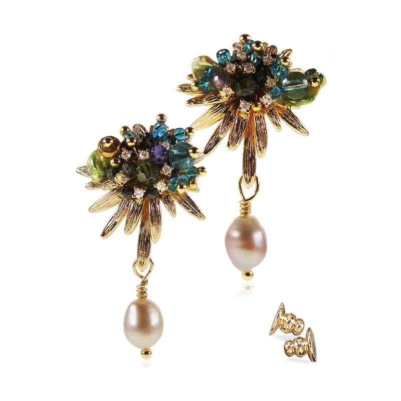 Corfou – 24K Ohrhänger mit Süßwasserperle und Blautopas Corfou – 24K Ohrhänger mit Süßwasserperle und Blautopas