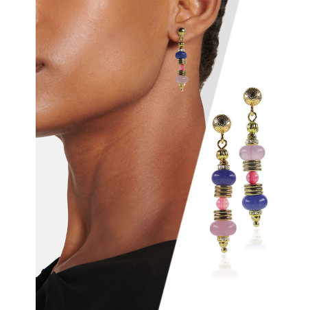Vacances – asymmetrische 24K Ohrhänger mit Chalcedony und Onyx