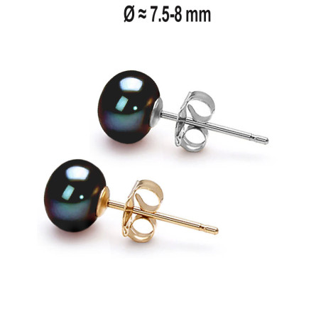 Classique Süßwasserperlen Ohrstecker 7.5-8 mm, Schwarz