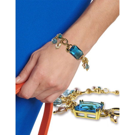 Lagune – 24K Gliederarmband mit Blautopas und Süßwasserperlen