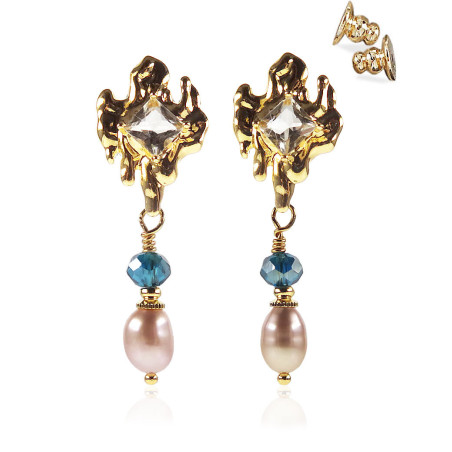 Vague d'or 14K Ohrringe mit Süßwasserperle