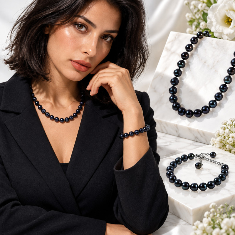 Classique Elegante Süßwasserperlen Kette, Schwarz Classique Elegante Süßwasserperlen Kette, Schwarz