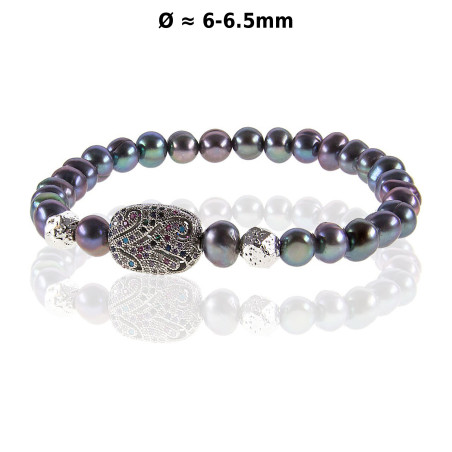 Babylone Flex-Süßwasserperlen Armband mit Funkelndes Teil, Grau, 6-6,5mm – Armbänder – Ansicht 1