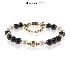 Élégance Süßwasserperlen Armband, 6-7mm, Weiß/Schwarz – Armbänder – Ansicht 1