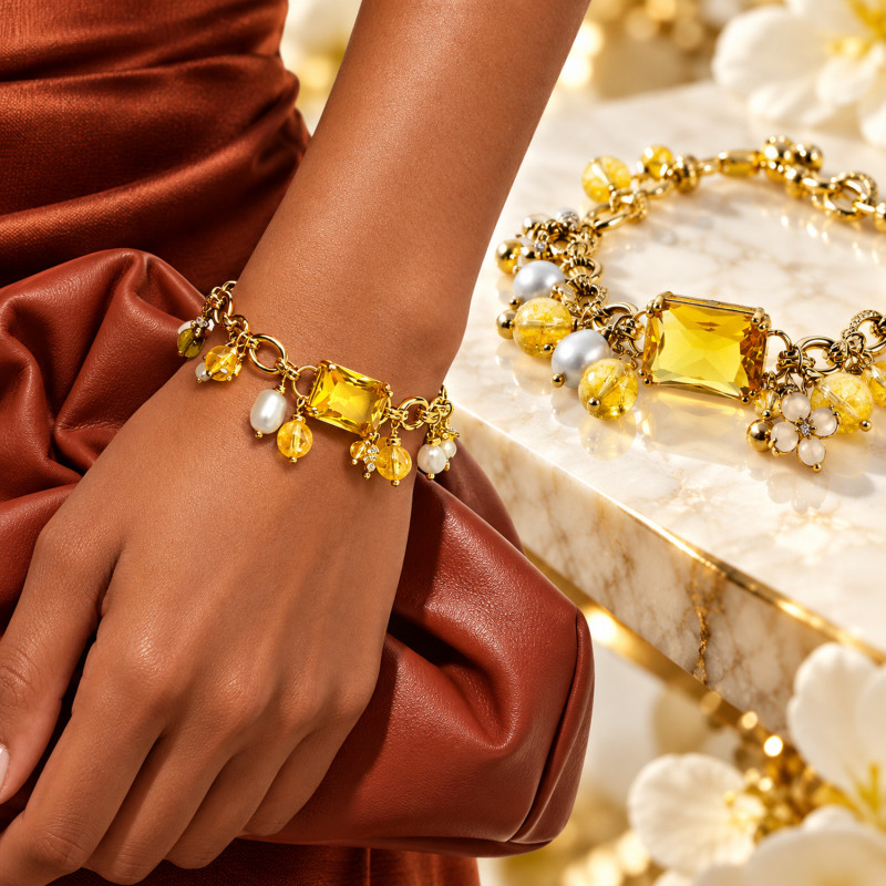 Citron 24K Gliederkette-Armband,Citrin,Süßwasserperlen Citron 24K Gliederkette-Armband,Citrin,Süßwasserperlen