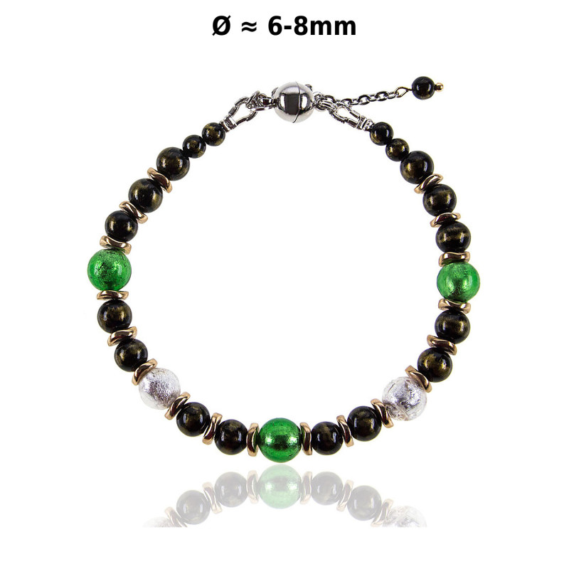 Jade noir – Armband mit Jade, Muranoglas und 14K vergoldetem Hämatit