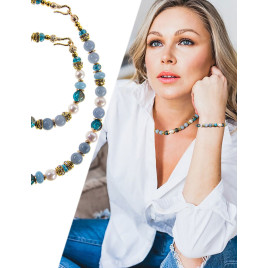 Océan – Armband mit Aquamarin, Chalzedon und Süßwasserperlen