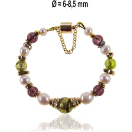 Couronne Armband mit Süßwasserperlen, Muranoglas, 24K Gold – Armbänder – Ansicht 3