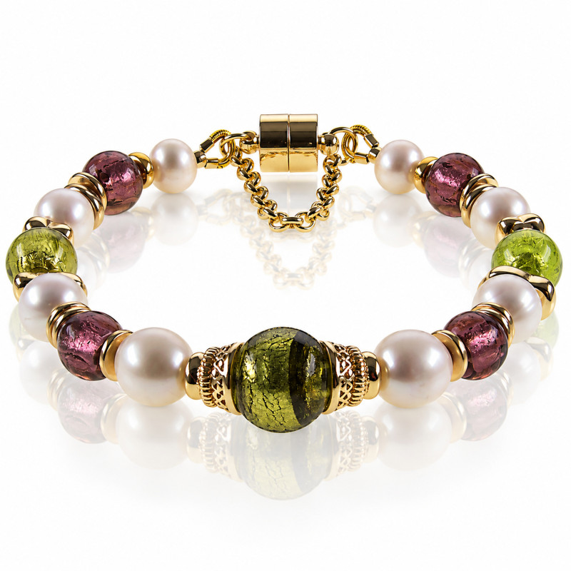 Couronne – Armband mit Süßwasserperlen, Muranoglas und 24K Vergoldung Couronne – Armband mit Süßwasserperlen, Muranoglas und 24K Vergoldung