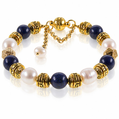 Noble Armband mit Lapislazuli, Süßwasserperlen, Retro Rondellen – Armbänder – Ansicht 1