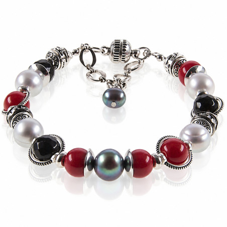 Déborah Armband mit Koralen, Süßwasserperlen, Onyx – Armbänder – Ansicht 1