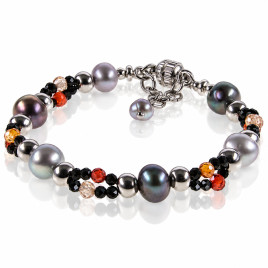 Mélange de gris Armband mit Süßwasserperlen, Hämatit, Zirkonia – Armbänder – Ansicht 1