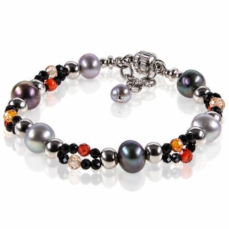 Mélange de gris Armband mit Süßwasserperlen, Hämatit, Zirkonia – Armbänder – Ansicht 1