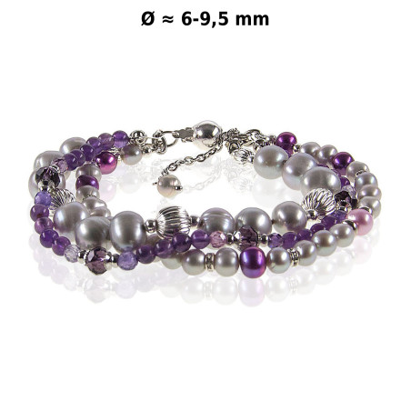 Charme de perle 3-reih. elegantes Perlenarmband, 6-10 mm – Armbänder – Ansicht 1