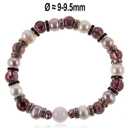 Flex Perlenarmband mit Rosenquarz, Murano Glasperlen, 8,5-9mm – Armbänder – Ansicht 1