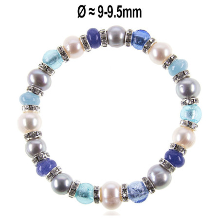 Flex Perlenarmband mit Chalcedon, Murano Perlen, 8,5-9 mm – Armbänder – Ansicht 1