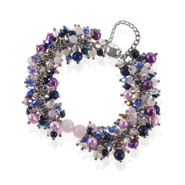 Santorin Luxus Armband mit Süßwasserperlen, Rosenquarz, Lapislazuli – Armbänder – Ansicht 3