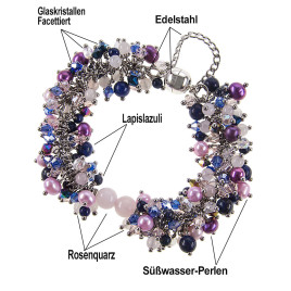 Santorin Luxus Armband mit Süßwasserperlen, Rosenquarz, Lapislazuli – Armbänder – Ansicht 4