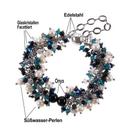 Onyx Noir Luxus-Klasse Armband-Süßwasserperlen,Onyx,Glaskristallen – Armbänder – Ansicht 4