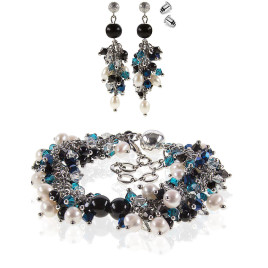 Onyx Noir Luxus-Klasse Armband-Süßwasserperlen,Onyx,Glaskristallen – Armbänder – Ansicht 5