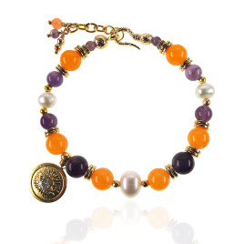 Anthea 18K Armband mit Perlen, Chalcedony, Amethyst – Perlen Armbänder – Ansicht 3