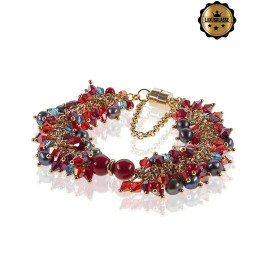Corail royal – Süßwasserperlen-Armband mit roter Koralle und Glaskristallen