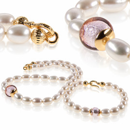 Bal des roses 2-tlg.Set, Süßwasserperlen Kette und Perlenarmband – Schmucksets – Ansicht 1